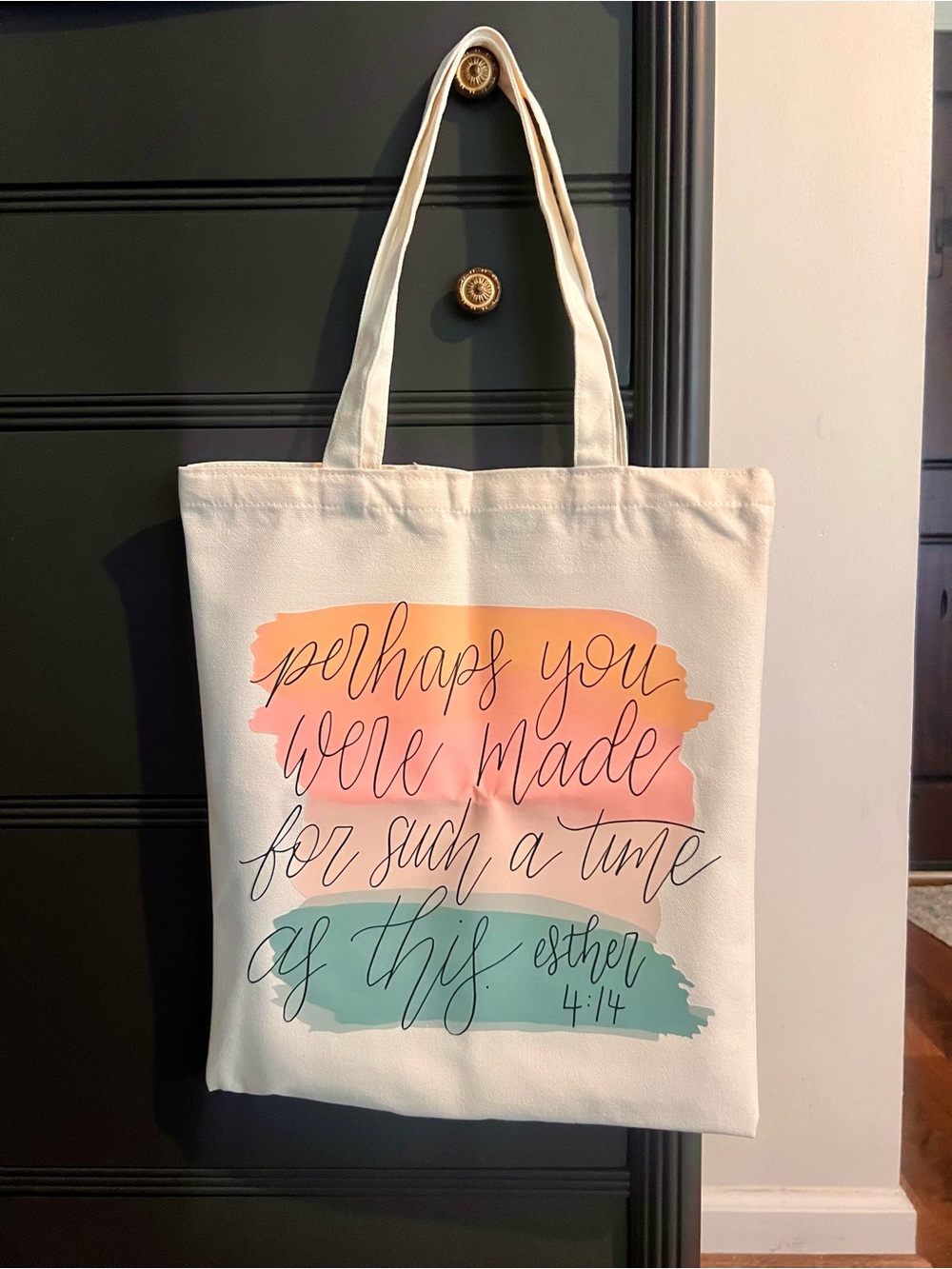 Cream Canvas Tote Bag with Pastel Watercolor Quote
